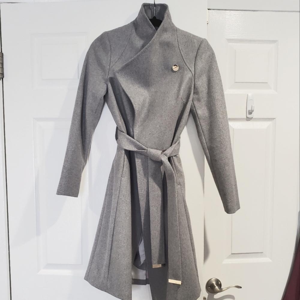 Ted Baker Aurore Long Wrap Coat In Grey Marl NWOT